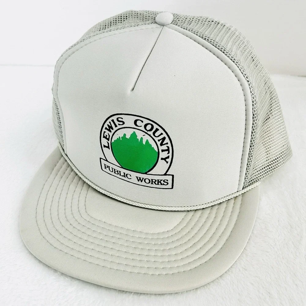 Lewis County Public Works Rope Foam Trucker Hat Cap Snapback Gray Outdoors